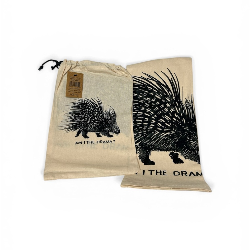 Creative Co-Op Porcupine Kitchen Tea Towel Set - Black and Cream 28”Lx18”W